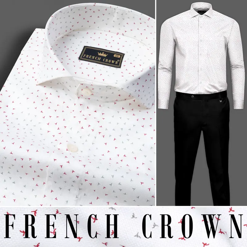 Bright White With Ditsy Dobby Textured Premium Giza Cotton Shirt 10