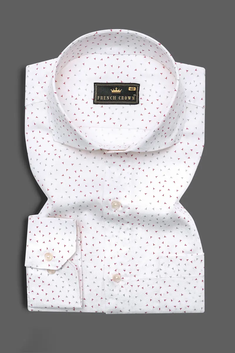 Bright White With Ditsy Dobby Textured Premium Giza Cotton Shirt 3