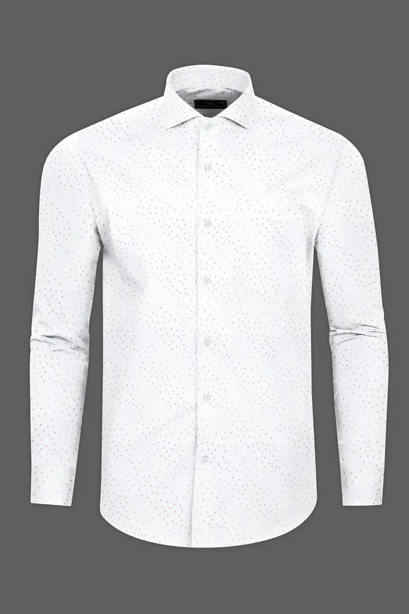 Bright White With Ditsy Dobby Textured Premium Giza Cotton Shirt 4
