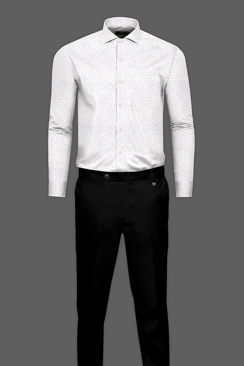 Bright White With Ditsy Dobby Textured Premium Giza Cotton Shirt 6