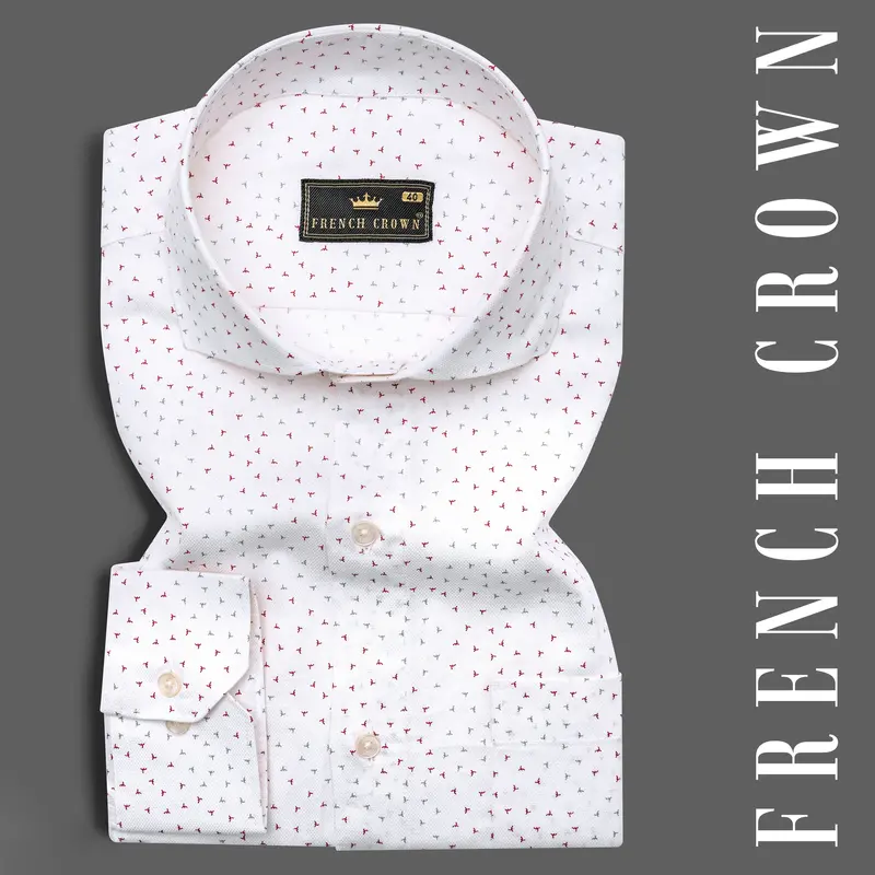 Bright White With Ditsy Dobby Textured Premium Giza Cotton Shirt 7