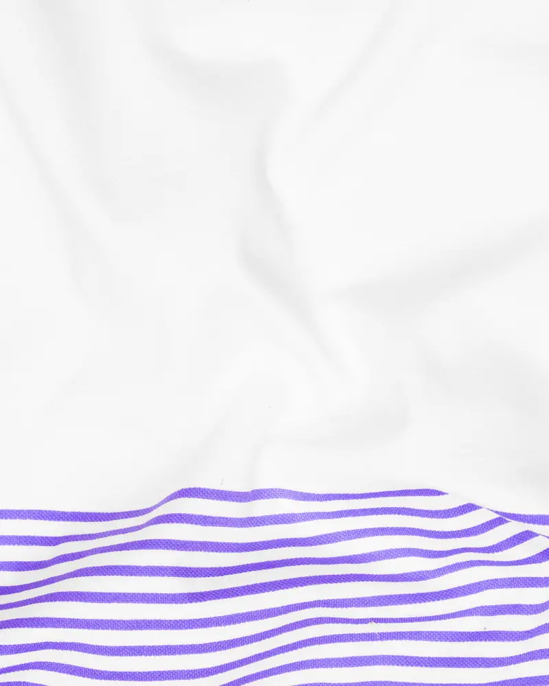 Bright White With Dull Lavender Striped Organic Cotton Mercerised Pique Polo 3