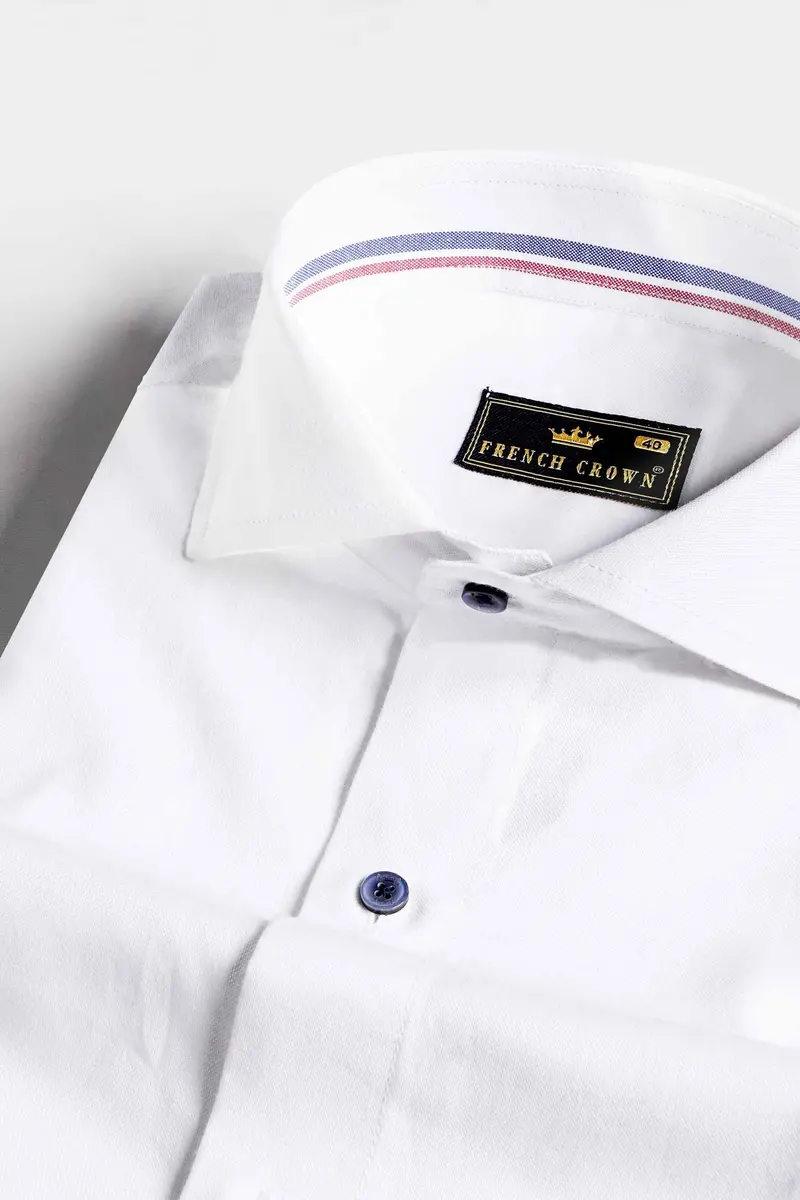 Bright White With Dusky Blue And Thulian Pink Dual Striped Royal Oxford Shirt 2