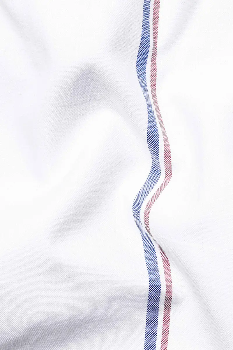 Bright White With Dusky Blue And Thulian Pink Dual Striped Royal Oxford Shirt 3