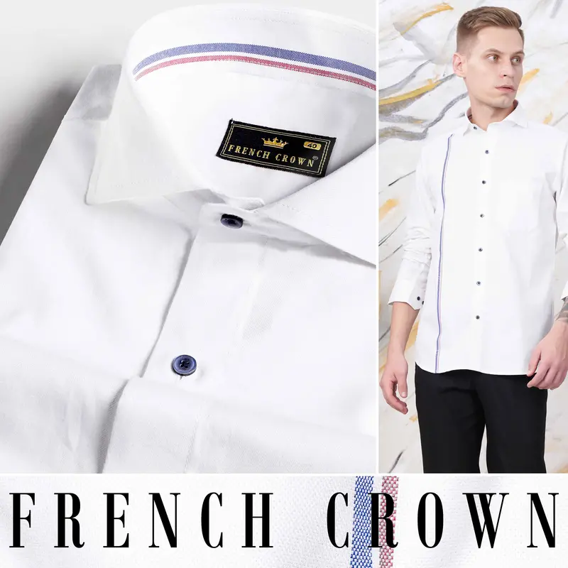 Bright White With Dusky Blue And Thulian Pink Dual Striped Royal Oxford Shirt 6