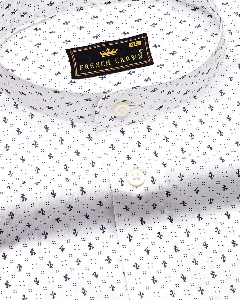 Bright White With Ebony Blue Printed Premium Cotton Shirt 1