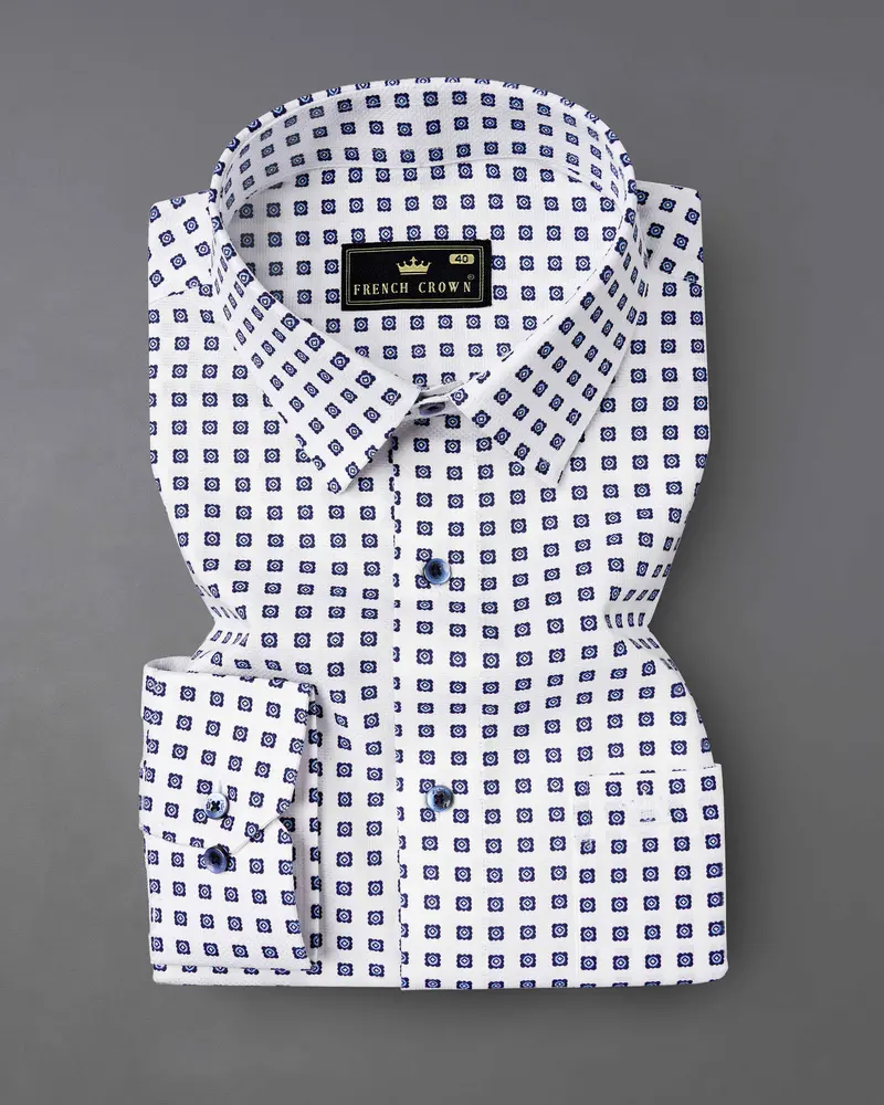 Bright White With Ebony Clay Blue Box Dobby Textured Premium Giza Cotton Shirt 2