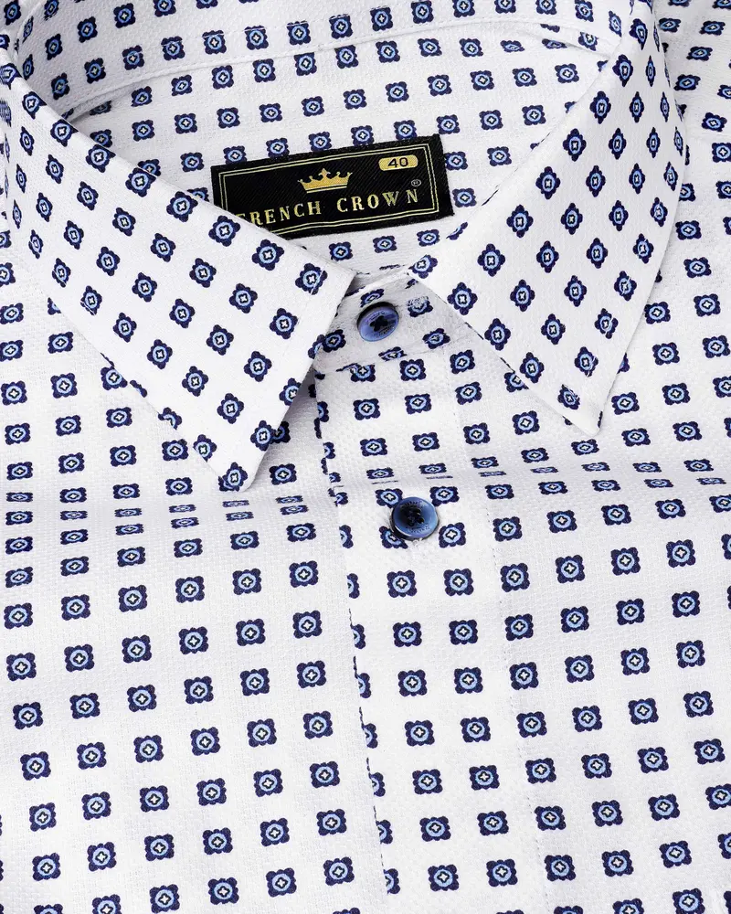 Bright White With Ebony Clay Blue Box Dobby Textured Premium Giza Cotton Shirt 4