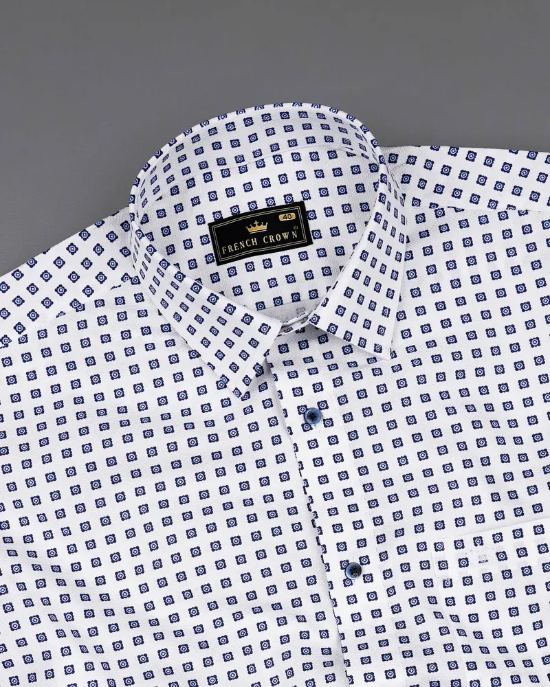 Bright White With Ebony Clay Blue Box Dobby Textured Premium Giza Cotton Shirt 5