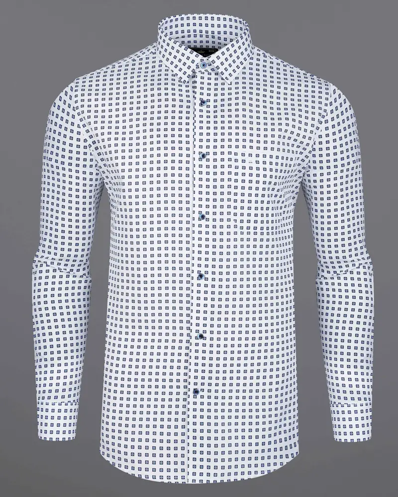 Bright White With Ebony Clay Blue Box Dobby Textured Premium Giza Cotton Shirt 6