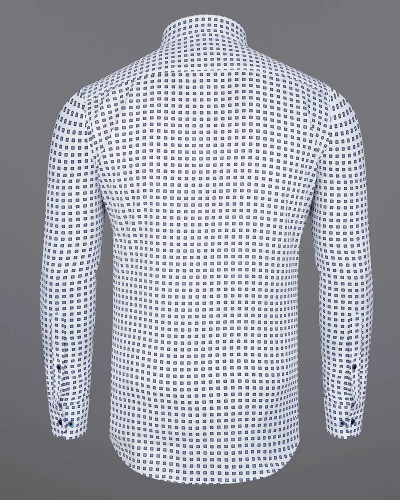 Bright White With Ebony Clay Blue Box Dobby Textured Premium Giza Cotton Shirt 7