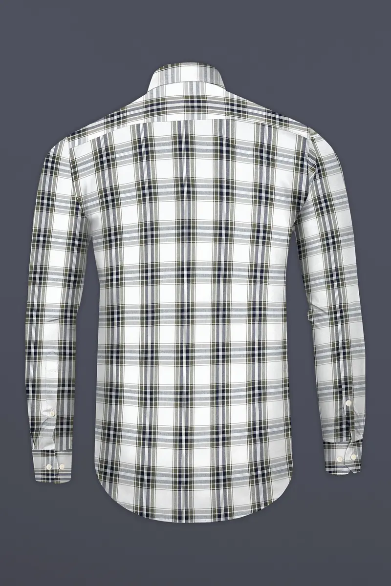 Bright White With Finch Green Plaid Seersucker Giza Cotton Designer Shirt 5