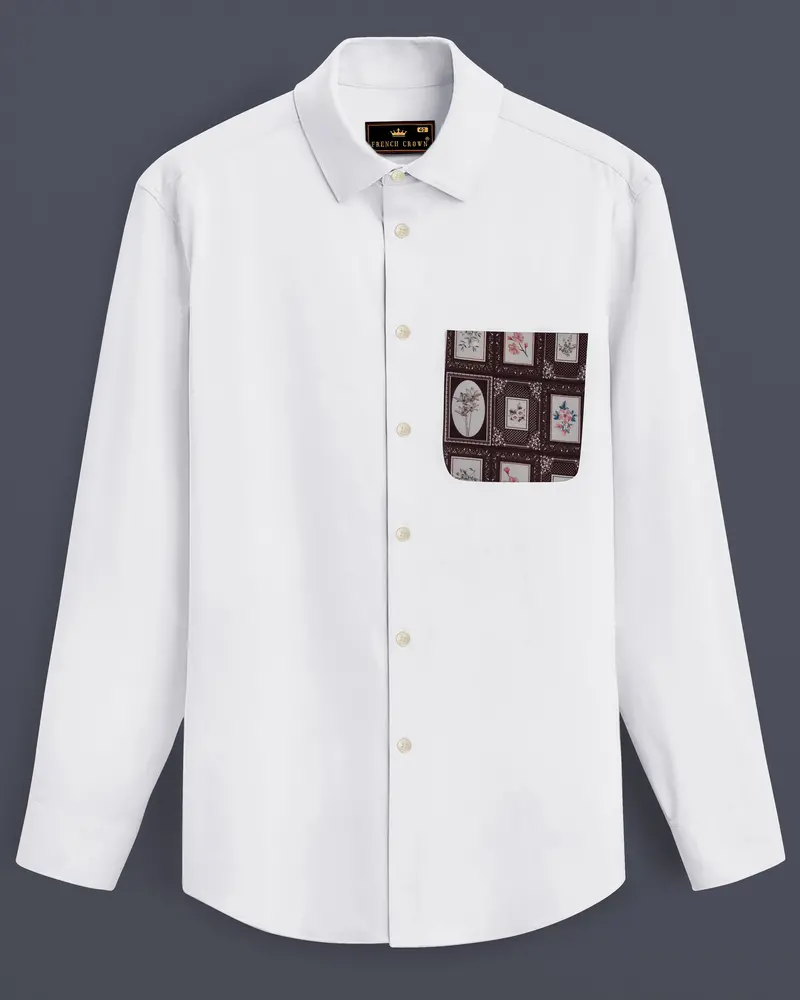 Bright White With Frame Printed Patch Pocket Super Soft Premium Cotton Designer Shirt 1