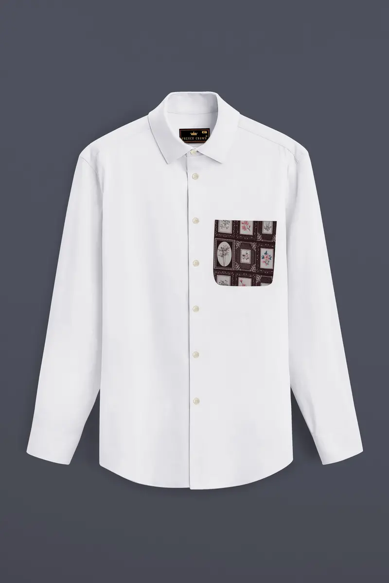 Bright White With Frame Printed Patch Pocket Super Soft Premium Cotton Designer Shirt 2