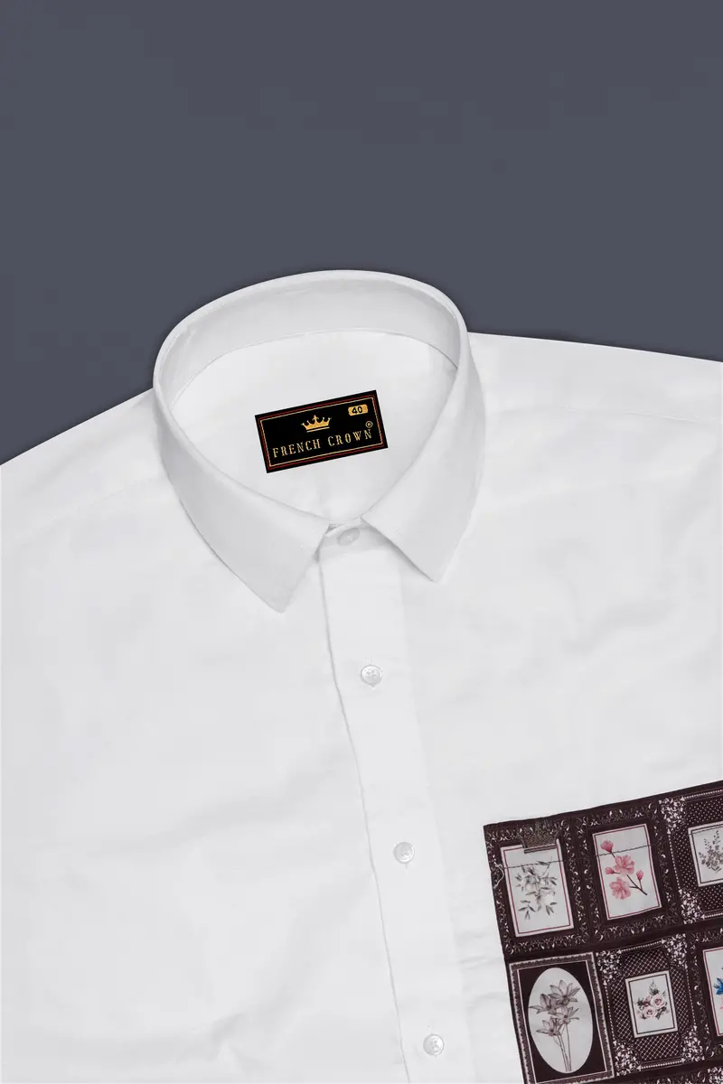 Bright White With Frame Printed Patch Pocket Super Soft Premium Cotton Designer Shirt 6