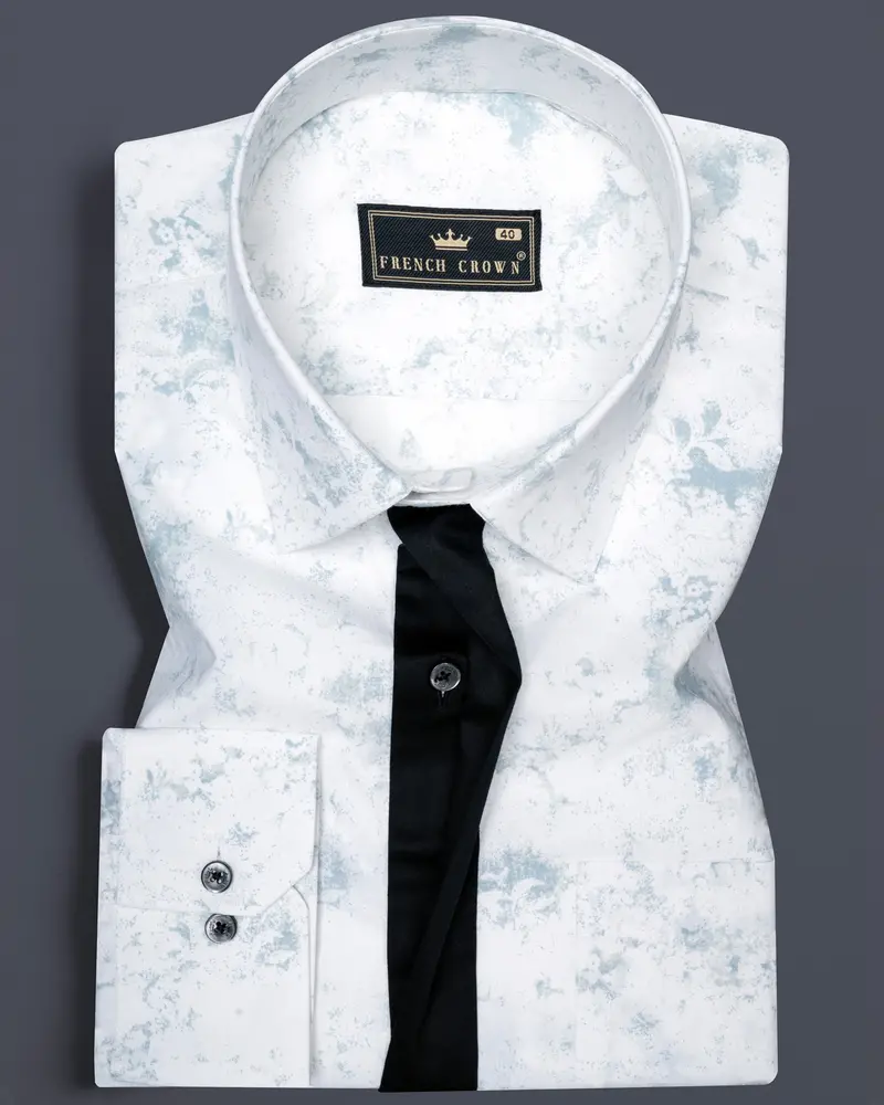 Bright White With French Gray Marble Printed With Black Button Patti Placket Super Soft Premium Designer Shirt 1