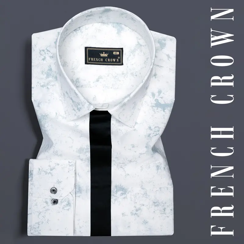 Bright White With French Gray Marble Printed With Black Button Patti Placket Super Soft Premium Designer Shirt 10