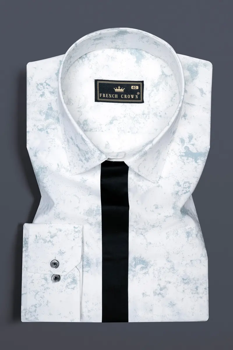 Bright White With French Gray Marble Printed With Black Button Patti Placket Super Soft Premium Designer Shirt 2