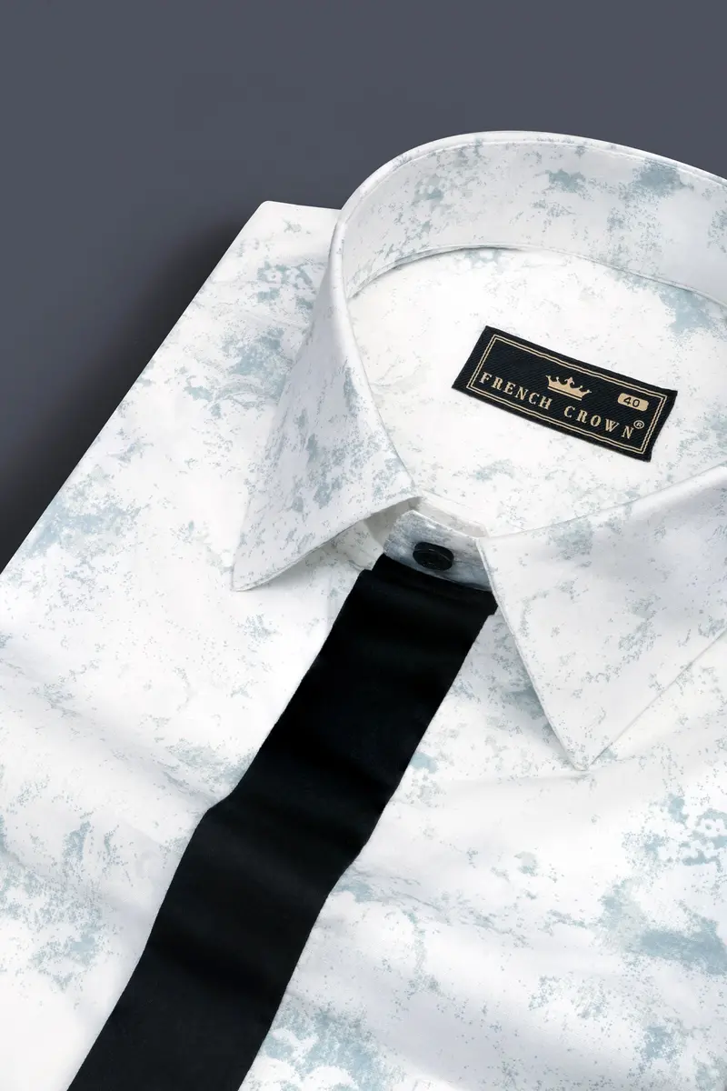 Bright White With French Gray Marble Printed With Black Button Patti Placket Super Soft Premium Designer Shirt 4