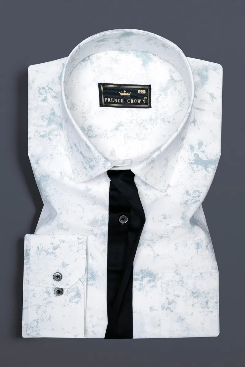Bright White With French Gray Marble Printed With Black Button Patti Placket Super Soft Premium Designer Shirt 5