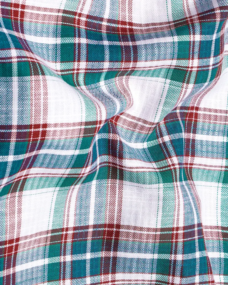 Bright White With Genoa Green Twill Plaid Premium Cotton Shirt 2