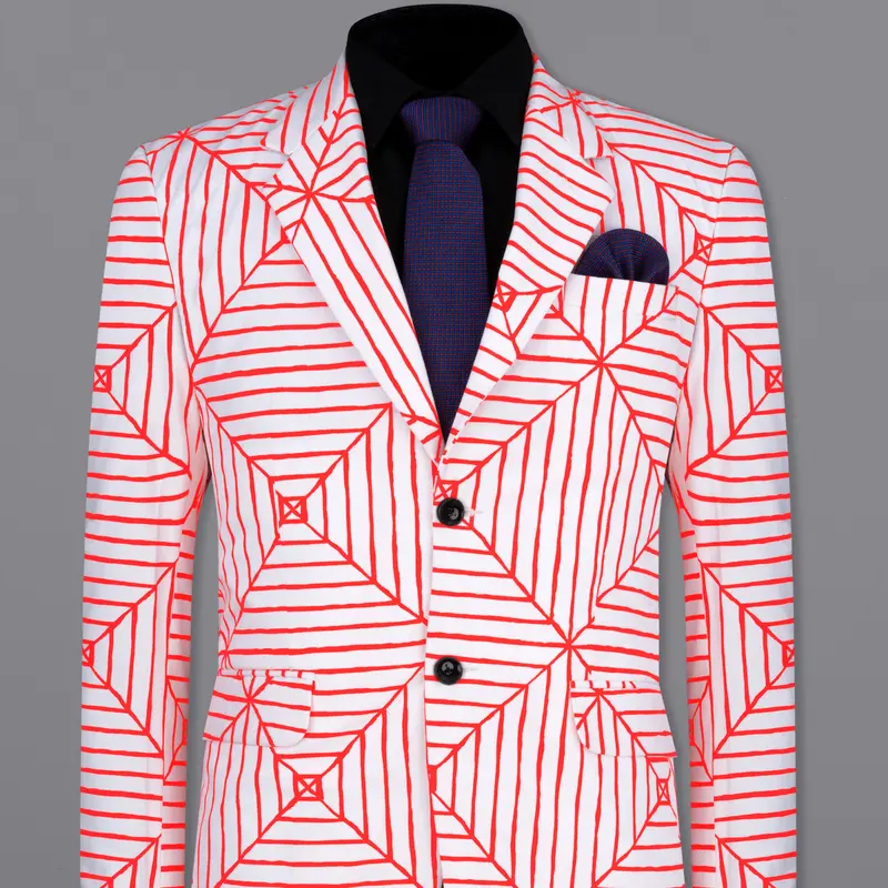 Bright White With Geometric Printed Blazer 1
