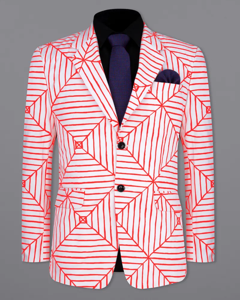 Bright White With Geometric Printed Blazer 2