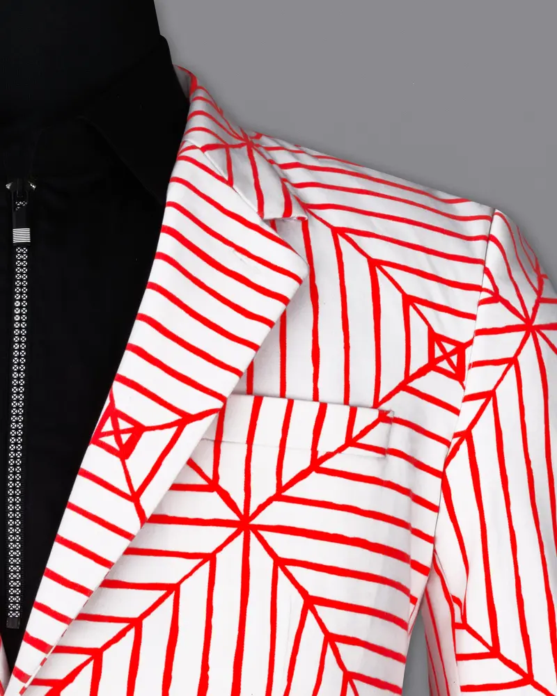 Bright White With Geometric Printed Blazer 6