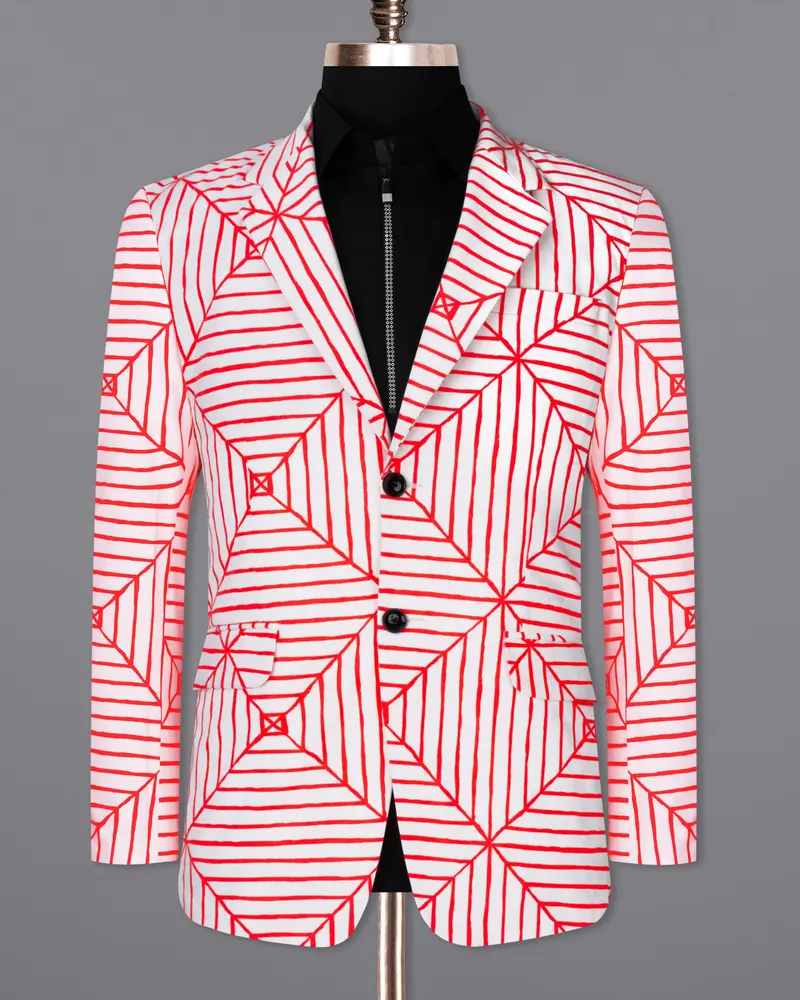 Bright White With Geometric Printed Blazer 8