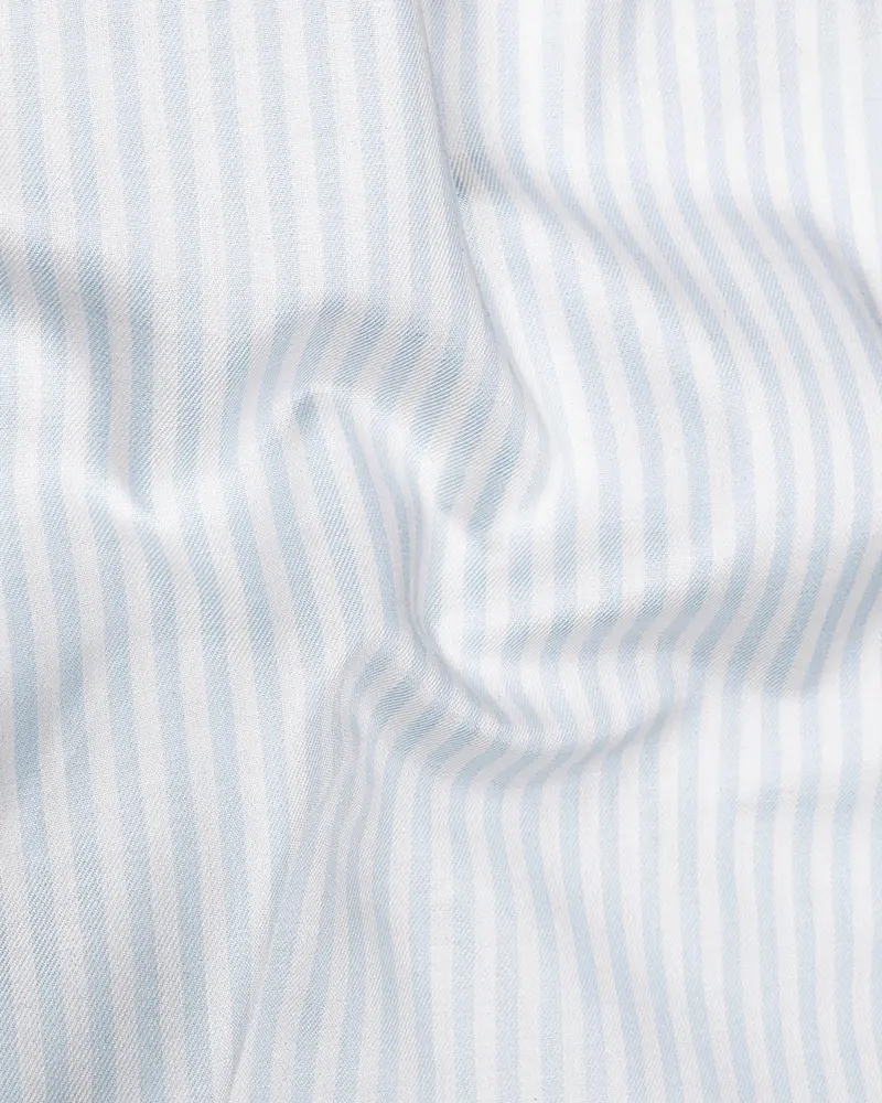 Bright White With Geyser Blue Twill Striped Premium Cotton Kurta Shirt 3