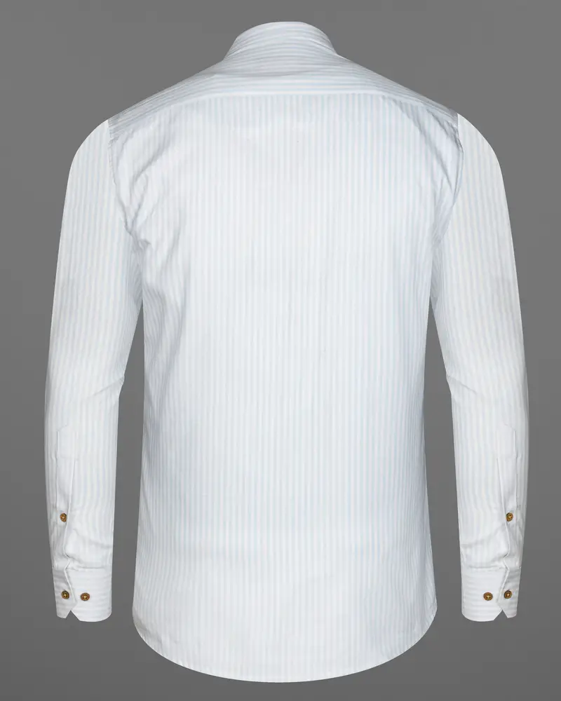 Bright White With Geyser Blue Twill Striped Premium Cotton Kurta Shirt 7