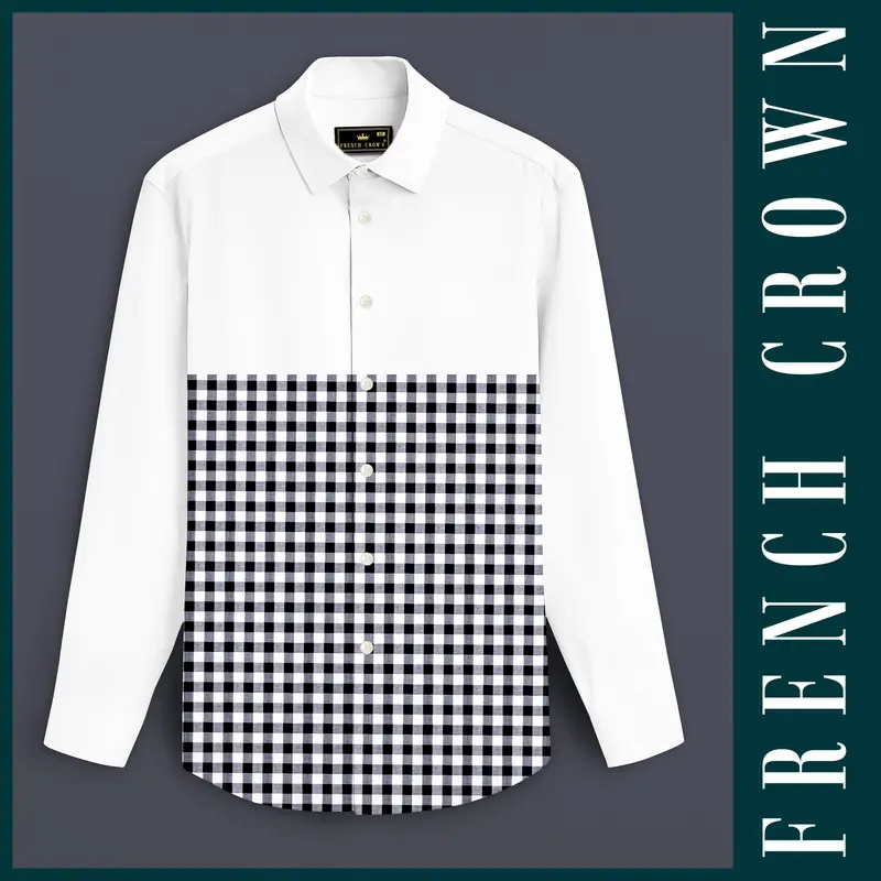 Bright White With Gingham Premium Cotton Designer Shirt 1