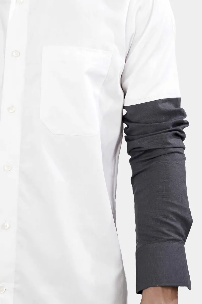 Bright White With Gravel Gray Subtle Sheen Super Soft Premium Cotton Designer Shirt 6
