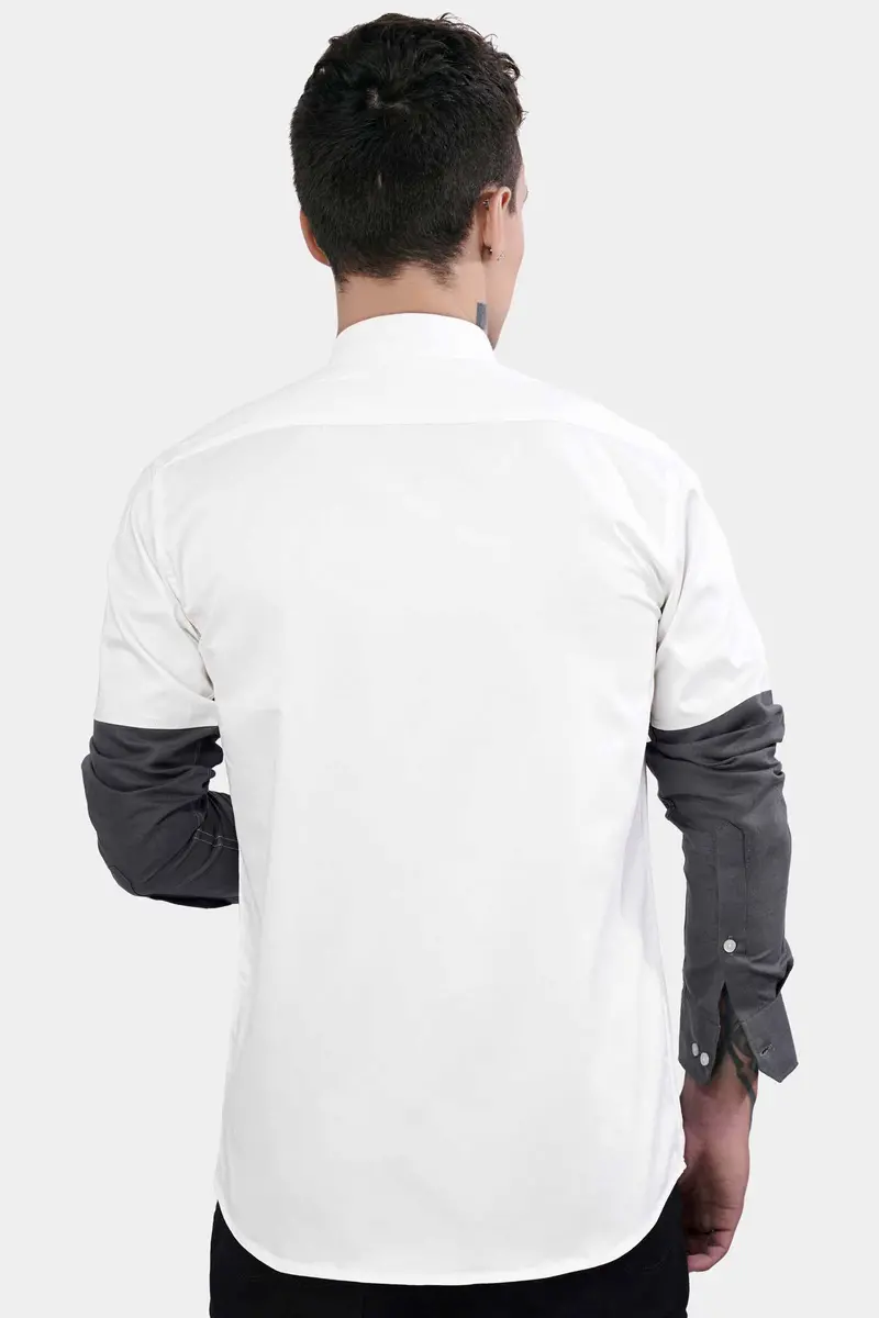 Bright White With Gravel Gray Subtle Sheen Super Soft Premium Cotton Designer Shirt 7