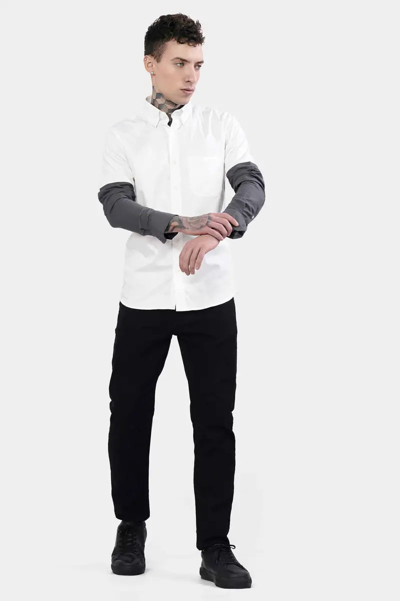 Bright White With Gravel Gray Subtle Sheen Super Soft Premium Cotton Designer Shirt 8