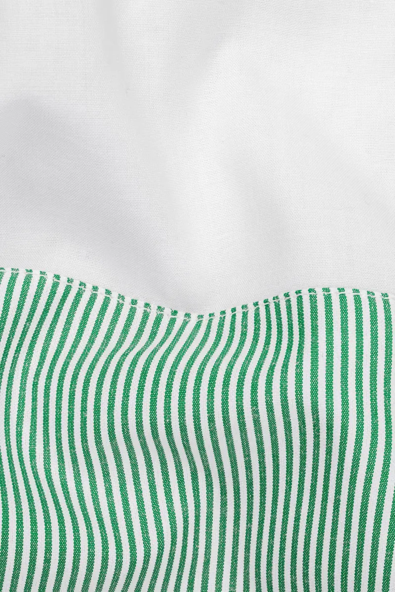 Bright White With Green And Yellow Striped Super Soft Premium Giza Cotton Designer Shirt 3