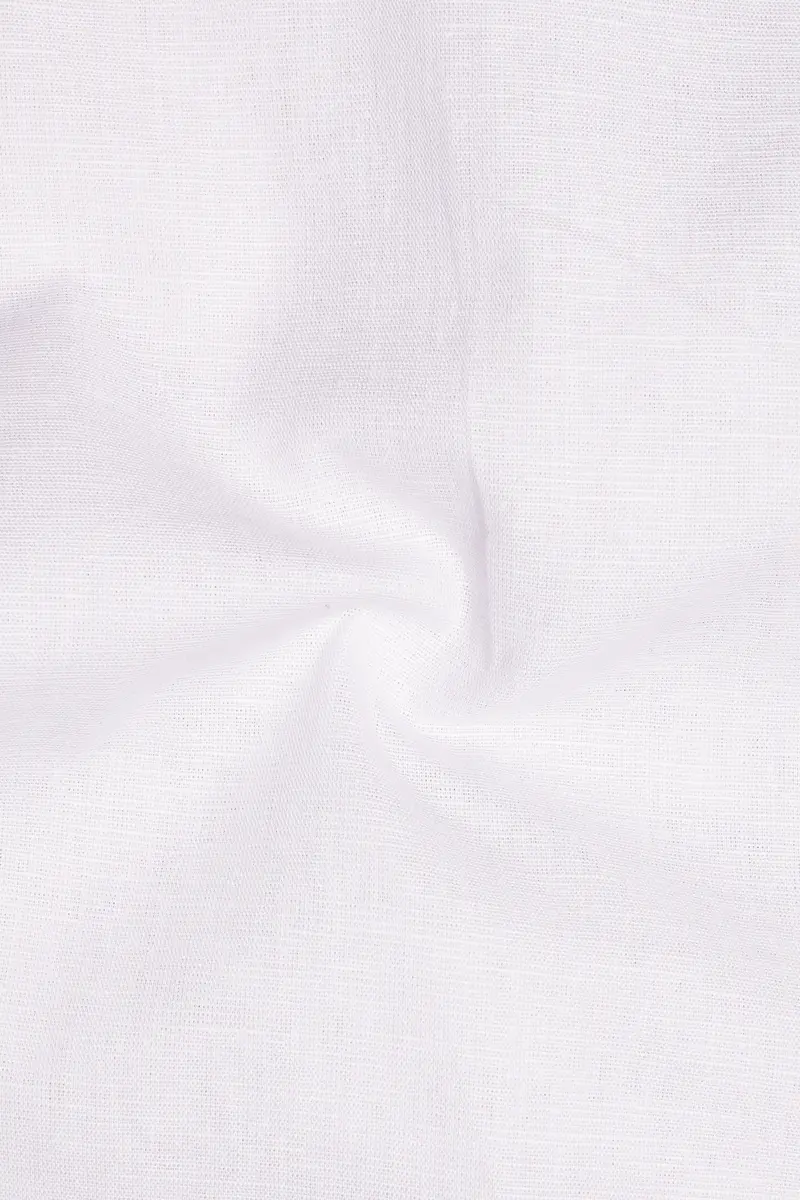Bright White With Green Patch Pocket Luxurious Linen Designer Shirt 3