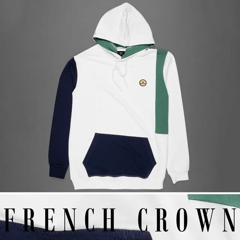 Bright White With Gunmetal Blue And Dusty Teal Green Hoodie Sweatshirt 1