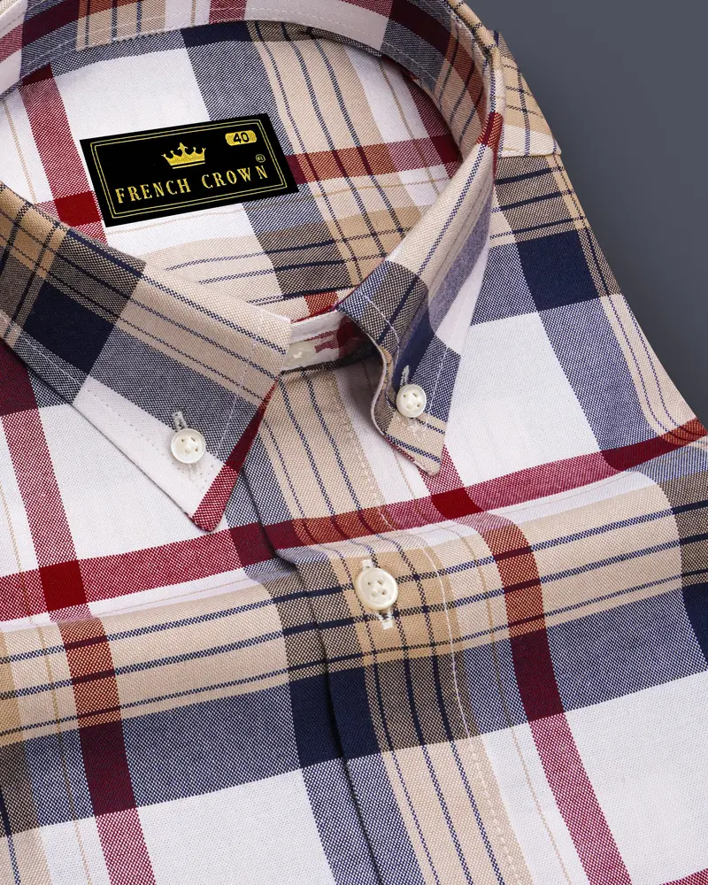 Bright White With Haiti Blue Multicolour Plaid Royal Oxford Shirt 1