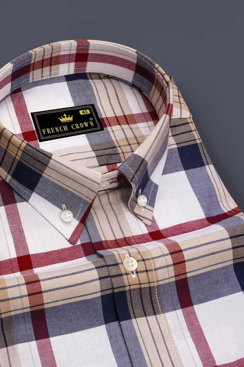 Bright White With Haiti Blue Multicolour Plaid Royal Oxford Shirt 2