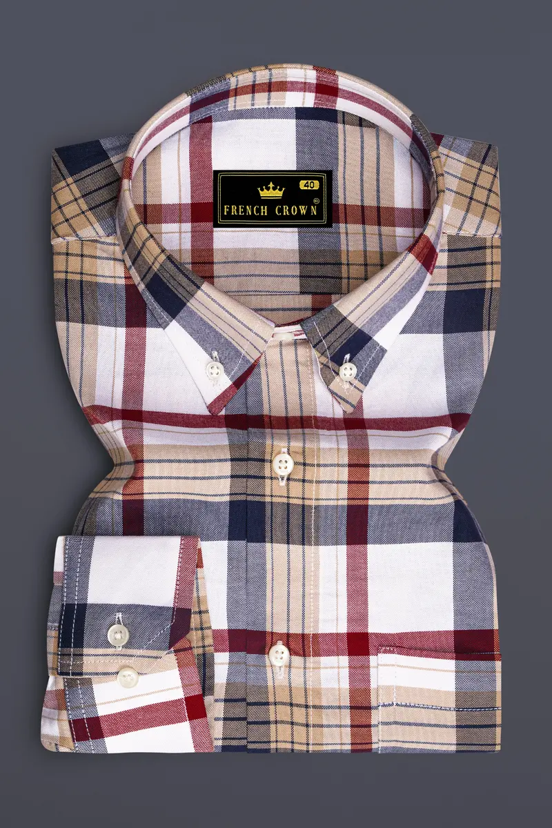 Bright White With Haiti Blue Multicolour Plaid Royal Oxford Shirt 4
