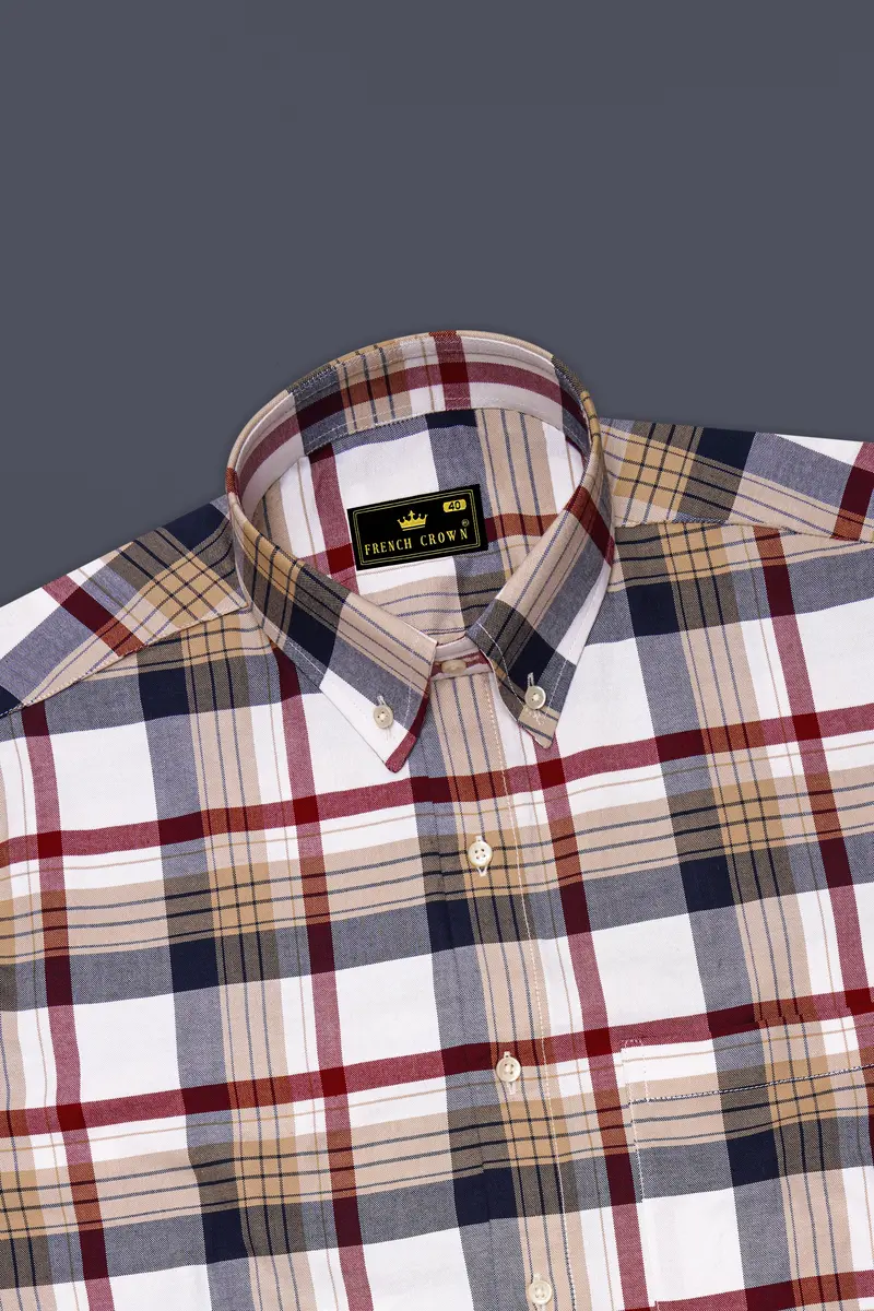 Bright White With Haiti Blue Multicolour Plaid Royal Oxford Shirt 5