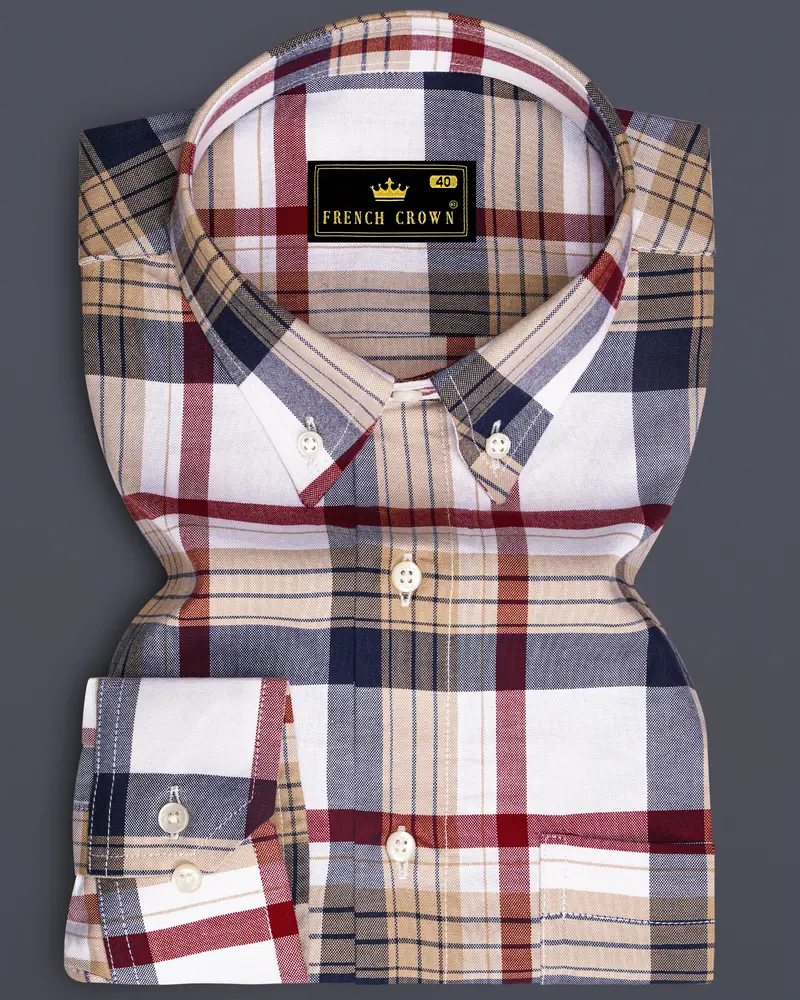 Bright White With Haiti Blue Multicolour Plaid Royal Oxford Shirt 6