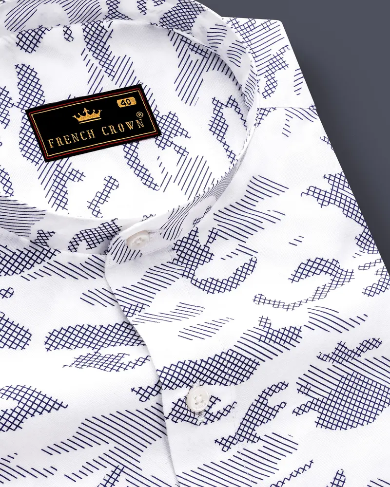 Bright White With Haiti Blue Stitched Design Super Soft Premium Cotton Shirt 1