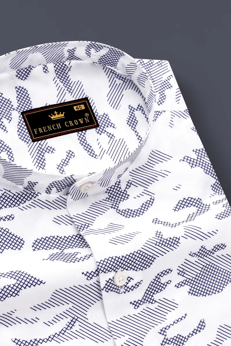 Bright White With Haiti Blue Stitched Design Super Soft Premium Cotton Shirt 2