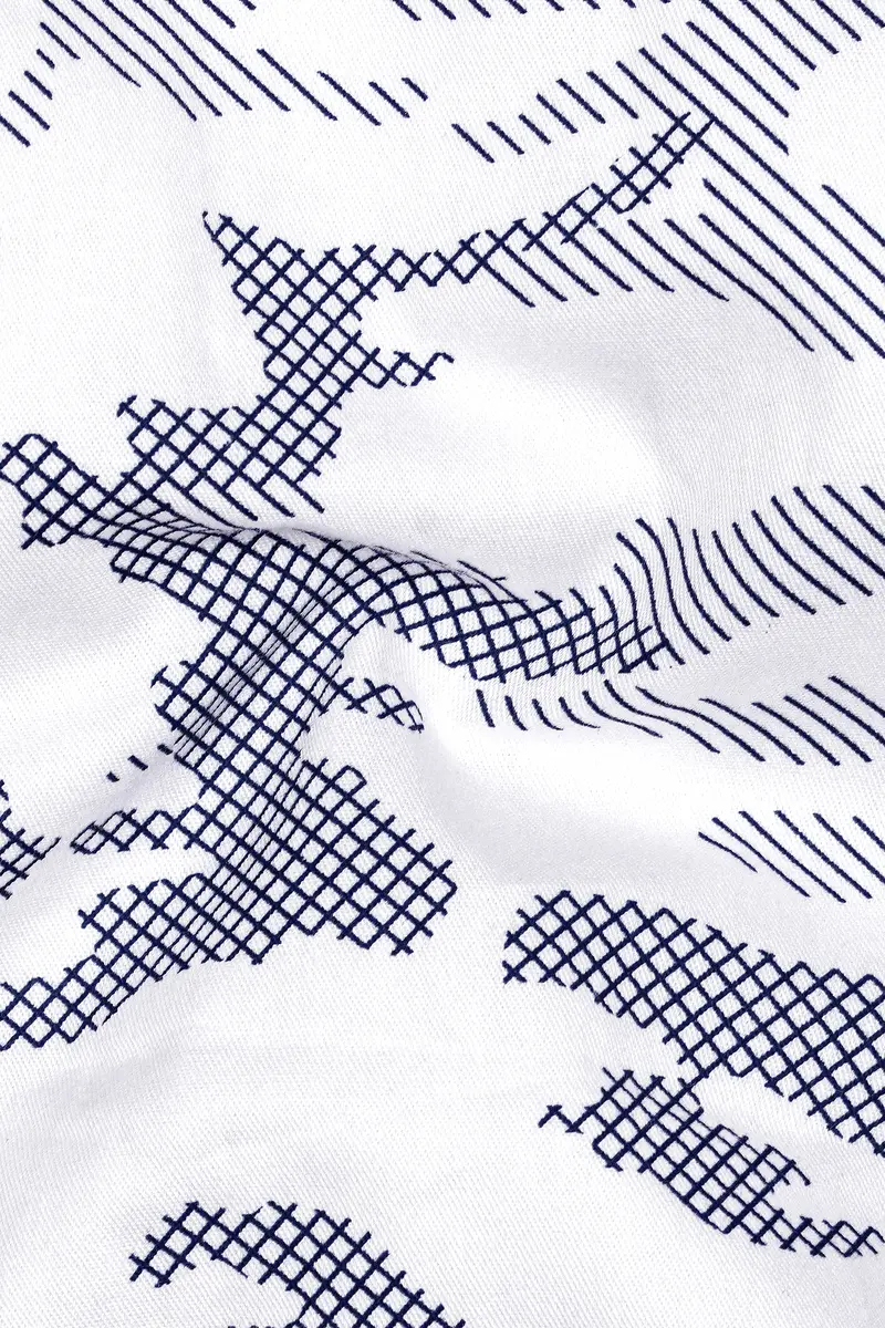 Bright White With Haiti Blue Stitched Design Super Soft Premium Cotton Shirt 3