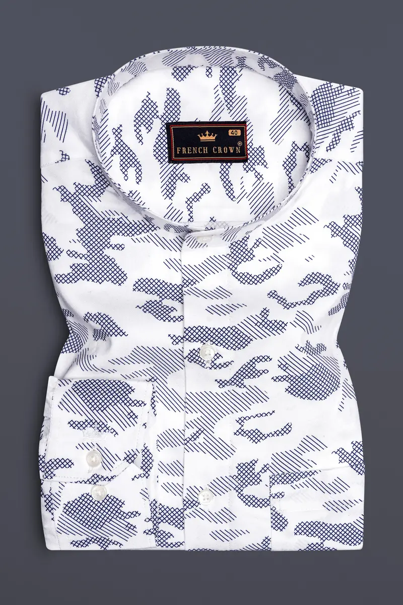 Bright White With Haiti Blue Stitched Design Super Soft Premium Cotton Shirt 4