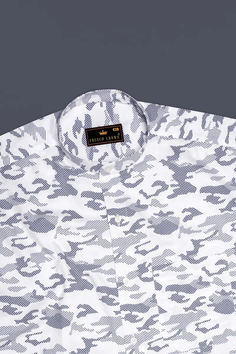 Bright White With Haiti Blue Stitched Design Super Soft Premium Cotton Shirt 5