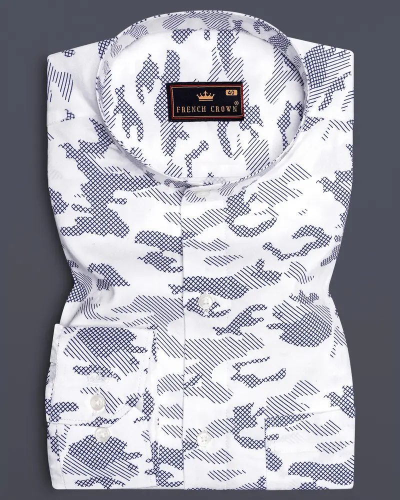 Bright White With Haiti Blue Stitched Design Super Soft Premium Cotton Shirt 6