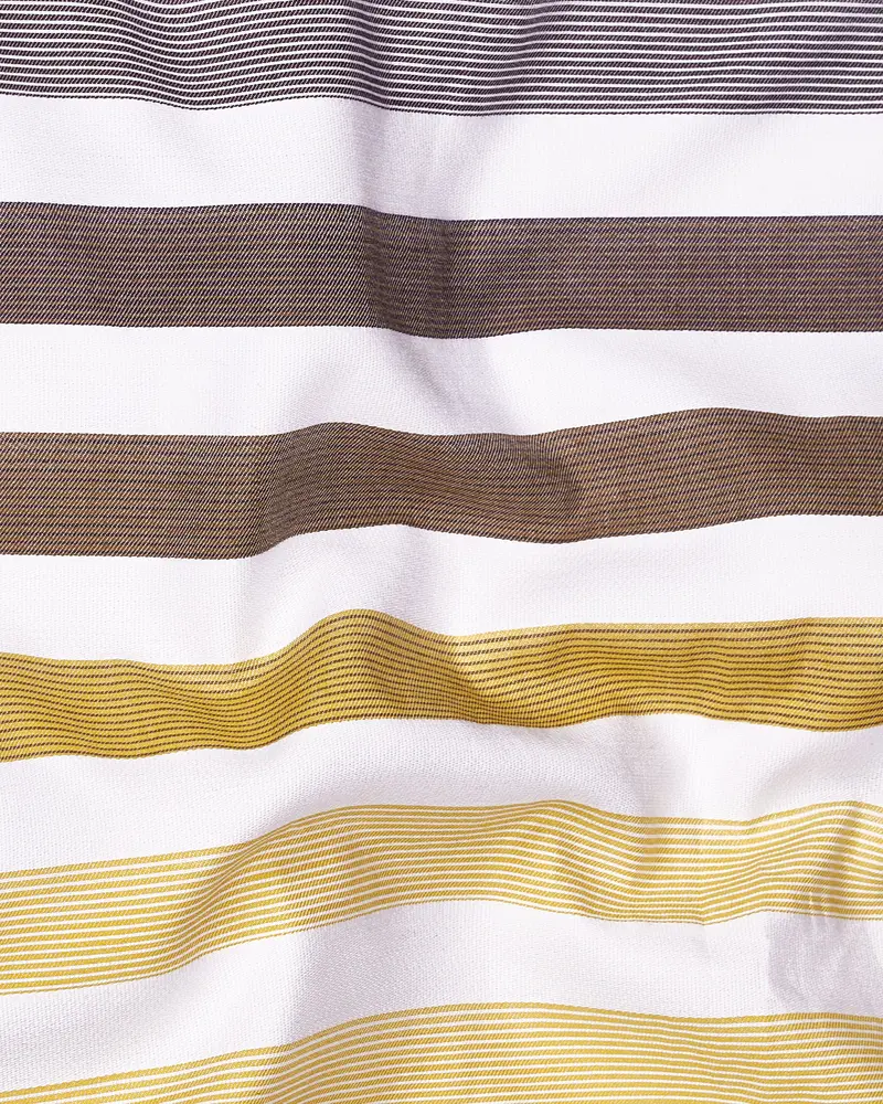Bright White With Harvest And Puce Brown Striped Dobby Textured Premium Giza Cotton Shirt 2